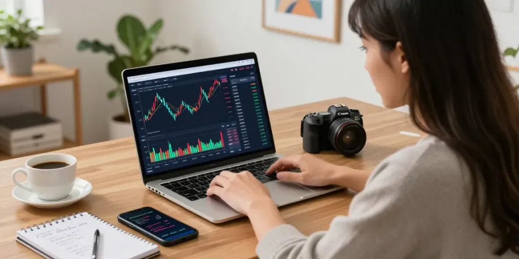 Interface utilisateur d'essor invexaro où une utilisatrice analyse les tendances du marché